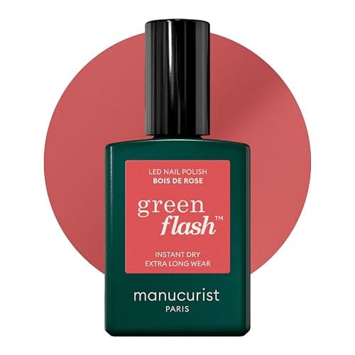Manucurist Vernis Semi Permanent Rose Boisé Green Flash - Vernis à Ongles Gel Bois de Rose - Vernis 12-Free, Bio Sourcé (84%) - Fabriqué en France - 15 ml - Bois de Rose - Image 1