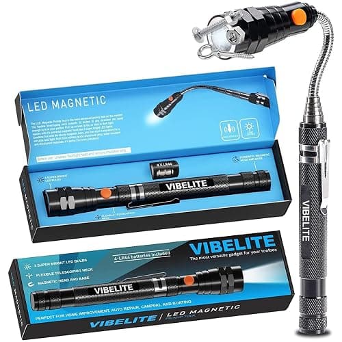 VIBELITE Extendable Magnetic Flashlight with Telescoping Magnet Pickup Tool-Cool Gadget Christmas Gifts Stocking Stuffers for Men, Teen Boys, Husband, Dad, Father, Mechanic, Him, Women, Black - Image 1