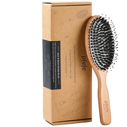 Boar Bristle Hair Brush - Natural Beechwood Detangling Brush for Men & Women, Soft Wooden Bristles Bursh with Travel Bag, Hairbrush for Long Short Thick Curly Wet Dry Hair - Image 1