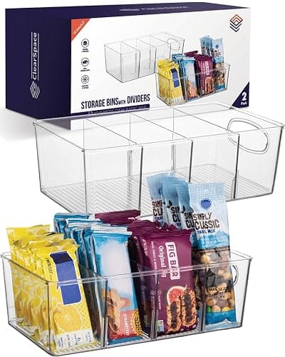 ClearSpace Plastic Pantry Organization and Storage Bins with Removable Dividers – Perfect Kitchen Organization or Kitchen Storage – Refrigerator Organizer Bins, Cabinet Organizers (2 Pack) - Image 1