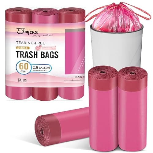 JOYEUX 2.6 Gallon Small Trash Bags Bathroom, Thickened Drawstring Mini Garbage Bags for Home, Office, Kitchen, 60 Count - Image 1