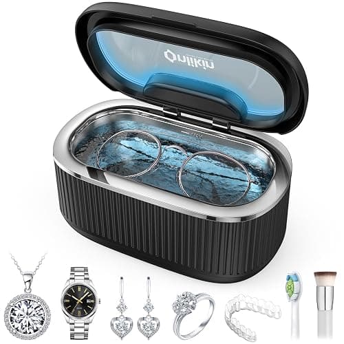 onlikin 35W Ultrasonic Jewelry Cleaner, 45KHz Retainer Cleaner for Jewelry, 5 Timer & 3 Power Modes, Eyeglasses, Rings, Watch Strap, Dentures - 20oz, 304 Stainless Steel Tank, Quiet <38dB (Black) - Image 1