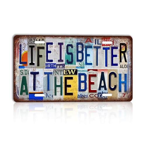 CHCdecor Vintage Life Is Better At The Beach Wall Decor License Plate Metal Sign Tin Signs for Seaside Beach,12x6 inch Aluminum - Image 1