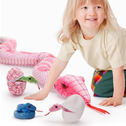 Tezituor Giant Stuffed Snake Plush Realistic Snake with 3 Babies&2 Eggs, 80 Inches Pink Snake Toy Birthday Valentines Gifts for Girls Kids - Image 1