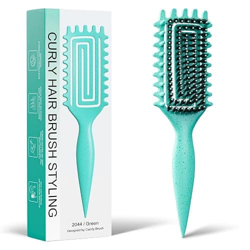 Curly Hair Brush, Curl Defining Brush with Soft Boar Bristles Detangling Tangled Glides, Wide-Teeth Design Effortlessly Shaping & Defining Curls, Curling Definer for Wet & Dry Hair (Green) - Image 1
