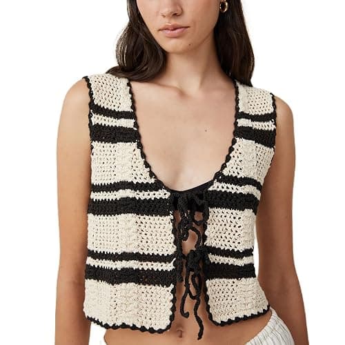 Yojeasrio Women Y2K Crochet Knit Vest Cute Tie Front Tank Top Sleeveless V Neck Crop Hollow Out Sweater Vest Going Out Tops - Image 1