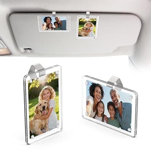 DEPOTA 2Pcs Car Picture Holder Acrylic Photo Frame Magnetic Visor Clip Cute Car Interior Decor Accessories for Family or Personal Photos - Image 1