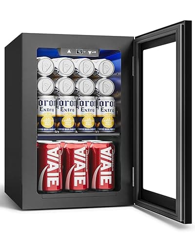 Feelfunn 24 Cans Beverage Refrigerator Cooler - Mini Fridge with Glass Door, Soda Wine Beer Drink Fridge - Small Refrigerator for Office Home Bedroom Dorm Bar, Black - Image 1