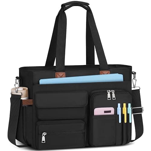SDYSM Teacher Tote Bag for Women 15.6 inch Laptop Bag Nurse Work Bags Computer Messenger Shoulder Bags Laptop Briefcase with Insulated Pocket, for Travel Office College Nursing, Black - Image 1