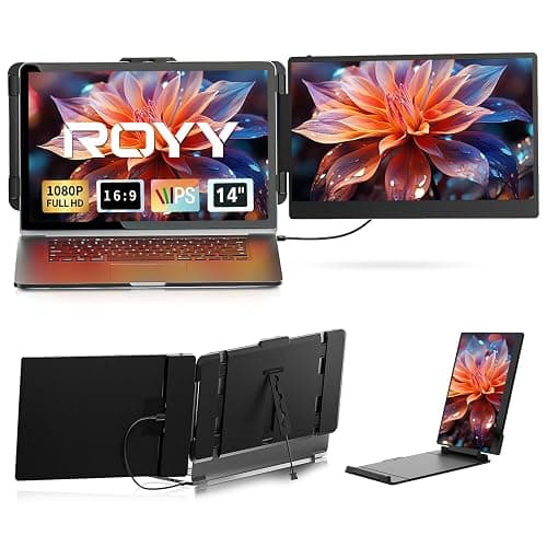 Laptop Screen Extender Dual Monitor - 14" Portable Monitor IPS FHD 1080P Attachment Extended Extra Screen USB-C HDMI Port Compatible with Wins Mac Dex Chrome Travel Work Fits 13"-17" Laptops - Image 1