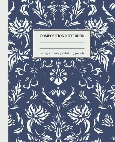 Composition Notebook: Blue Vintage Botanical Illustration. Cute College Ruled Aesthetic Journal For Girls, Teens, Students, Women, For School, Work, Office. Wide Lined - Paperback - Image 1