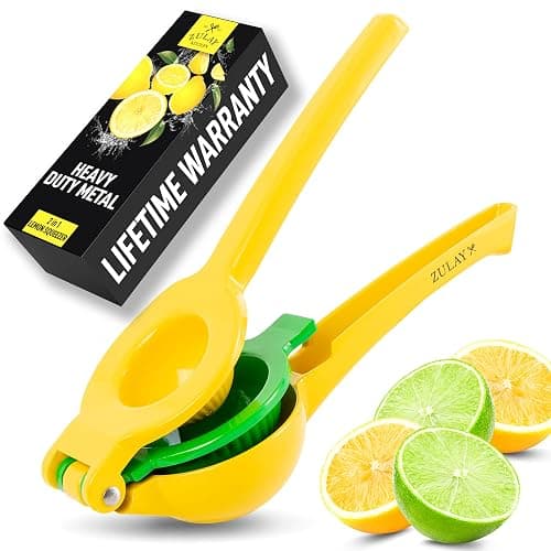 Zulay Kitchen Metal 2-in-1 Lemon Squeezer - Sturdy Max Extraction Hand Juicer Lemon Squeezer Gets Every Last Drop - Easy to Clean Manual Citrus Juicer - Easy-Use Lemon Juicer Squeezer - Yellow/Green - Image 1