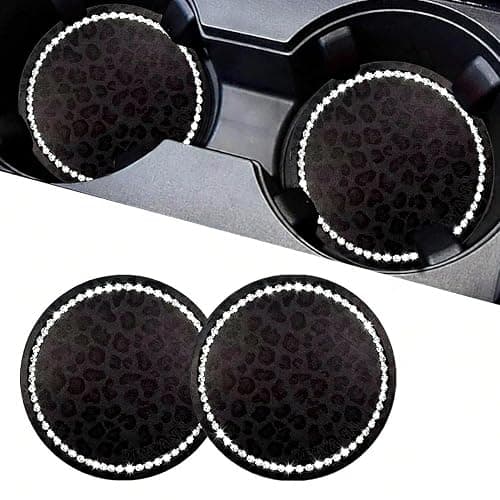 Car Cup Holder Coaster, 2PCS Silicone Car Cup Holder Insert Leopard Print, 2.75" Universal Non-Slip Cup Holders, Interior Car Accessories for Women and Man (Black) - Image 1
