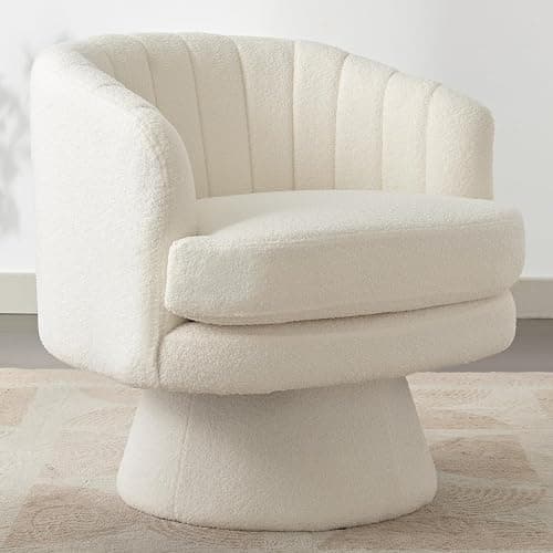 CANMOV Swivel Accent Chair with Armrest, Modern 360 Degree Swivel Barrel Chair with Curve Back and Soft Cushion,Comfy Round Sherpa Teddy Armchair Single Sofa for Living Room,Bedroom,Waiting Room,Beige - Image 1