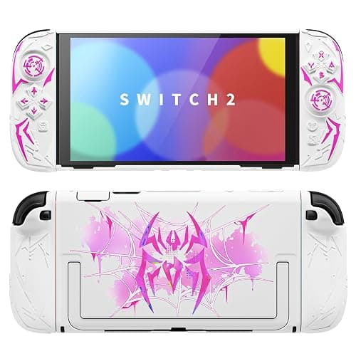 PlayVital Cyber Spider Protective Case for Nintendo Switch 2, Ergonomic Anti-Slip Silicone Grip Covers, Dockable Hard Case Shell for Switch 2 with Joystick Cap & Sticker, Shockproof Skin - White - Image 1