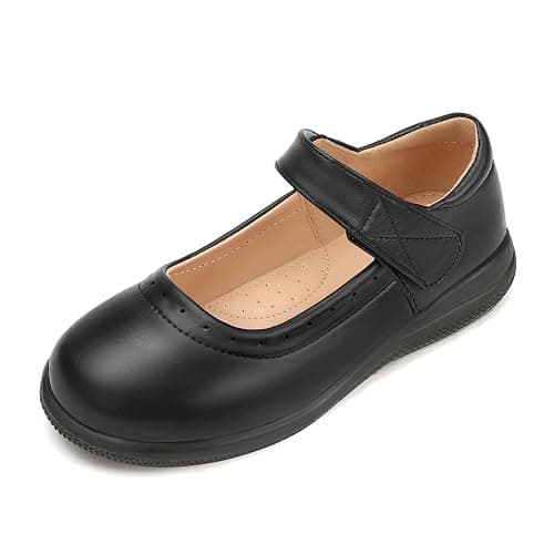 Hehainom Girls Mary Jane Shoes School Uniform Dress Flats | Little Big Kids Round Toe Hook and Loop Non-slip Party Daily Wear Occasions - Image 1