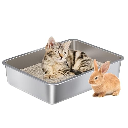 Nyutu Stainless Steel Litter Box - Metal Cat Litter Box -4“ H Cat Litterbox Low Entry Pet Toilet Supplies for Kitty, Kitten, Rabbit, Puppy,No Stick Easy Clean-No Smell - Image 1