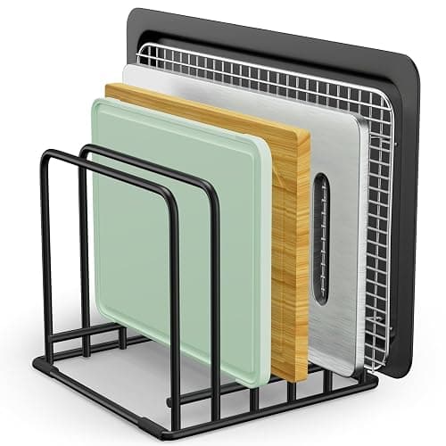 5-Tier Cutting Board Organizer Rack, Kitchen Storage & Organization Accessories for Cutting Boards, Baking Sheets, Trays, Space-Saving Kitchen Cabinet & Pantry Organizer, Rust-Resistant Metal - Black 1 pack - Image 1