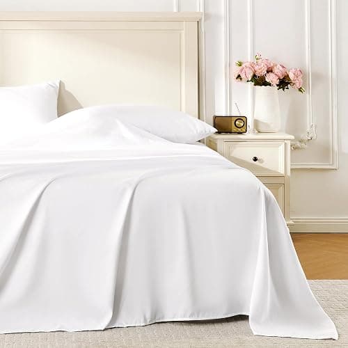 ROSE&RISY White Queen Sheet Set, 4 Pieces Soft Bedding Queen Sheet Set, Breathable and Cooling Sheets, Deep Pocket with 1 Fitted, 1 Flat, 2 Pillow Cases (White, Queen Size) - Image 1