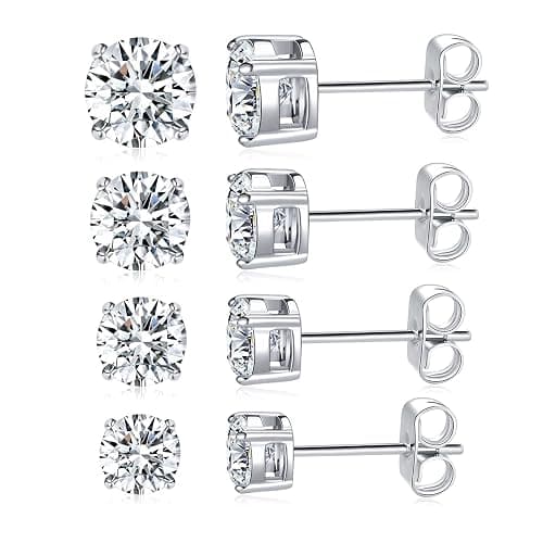 MDFUN Titanium Stud Earrings Set Hypoallergenic Cubic Zirconia Round Surgical Stainless Steel 4 Prong Stud Earring Jewelry for Women Men 3-8mm - Image 1