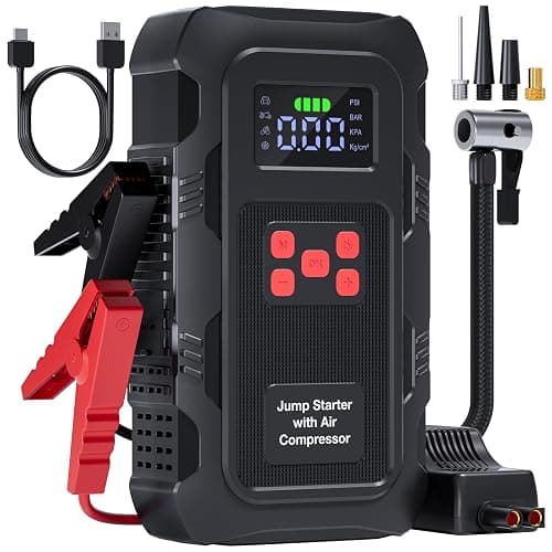 HPBS 5000A Jump Starter with Air Compressor, Portable Car Battery Jump Starter with 150 PSI Tire Inflator for Up to 10.0L Gas and 8.0L Diesel Engines, 12V Jump Box Battery Charger Booster(Red) - Image 1