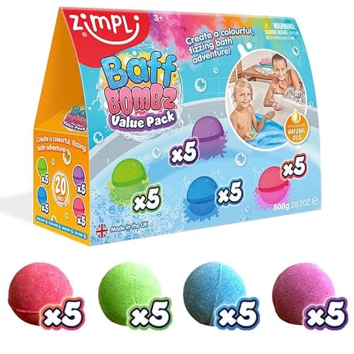 20 x Bath Bombs, Creates a Fizzing, Bath Time Adventure, Bubble Bath Bomb Gift Box, Party Bag Favours, Goody Bag Fillers for Children, Organic & Moisturising, Birthday Gifts for Kids - Image 1