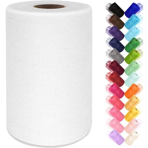 White Tulle Fabric Roll 6 Inch by 100 Yards (300 ft) Tulle Ribbon Sheer Mesh Netting for DIY Tutu Skirt Gift Wrapping Wedding Baby Shower Birthday Halloween Party Decorations Crafts, 34 Colors (White) - Image 1