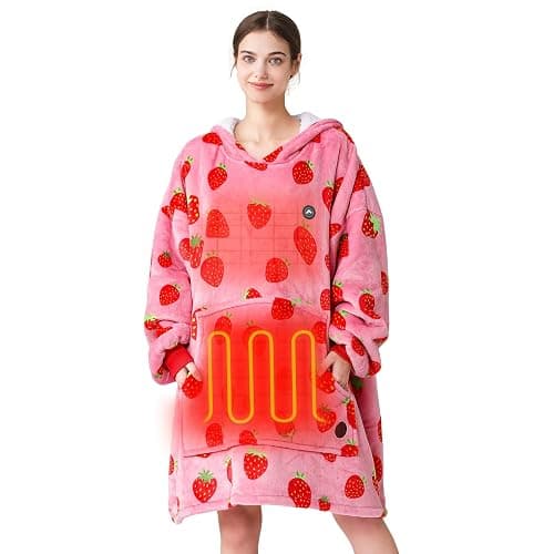 THREE POODLE Heated Wearable Blanket Hoodie, Oversized Sherpa Electric Hoodie Blanket, Gifts for Women(Battery Not Included) - Image 1