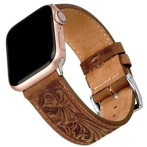 Falandi for Apple Watch Band Leather 40mm 38mm 44mm 42mm, Retro Pattern Leather Classical Replacement Smart Watch Band for iWatch Men Women Series SE 6 5 4 3 2 1 - Image 1