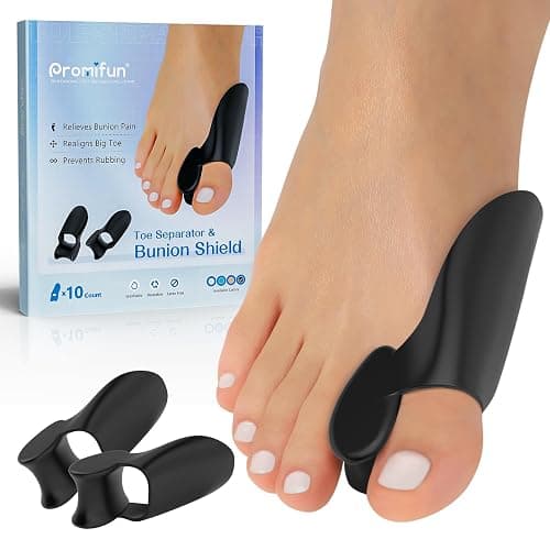 Promifun Bunion Cushion Protector, 10 Packs of Bunion Corrector Pads with Separator for Big Toe, Gel Shield for Foot Pain Relief, Calluses, Corns - Black - Image 1