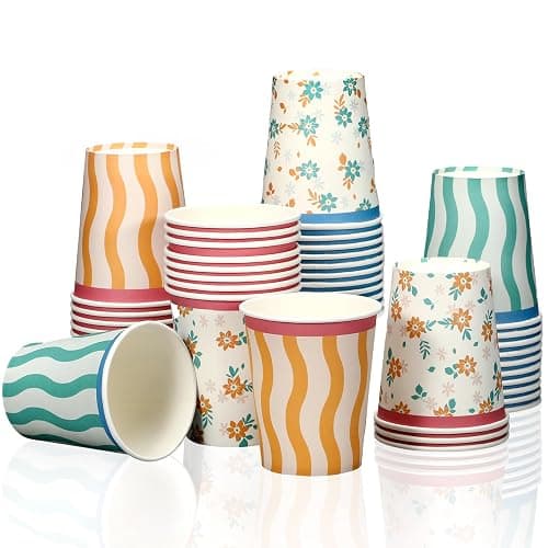 Yungyan 48 Pcs Italian Summer Paper Cups Italian Summer Bachelorette Party Supplies 9 oz Stripe Wavy Floral Cups Last Toast Coast Decorations for Beverage Birthday Bridal Shower Party Favors - Image 1