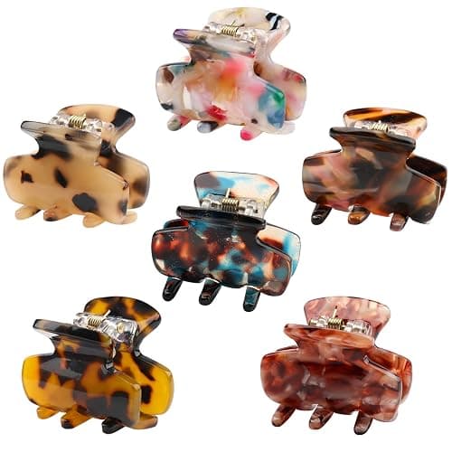 6 PCS Small Hair Claw Clips 1.4 Inch Tortoise Claw Clip for Women Girls Mini Size Leopard Print Acrylic French Design Jaw Clips Non-Slip Strong Hold Hair Grip Catch Barrette (Set 02) - Image 1