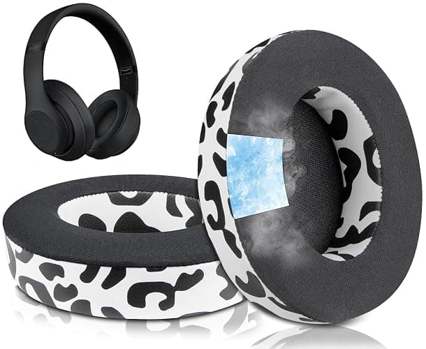 SoloWIT Cooling Gel Earpads Replacement for Beats Studio 2 & Studio 3 Wired & Wireless Headphones, Ear Pads Cushions with High-Density Noise Isolation Foam, Added Thickness - Snow Leopard - Image 1