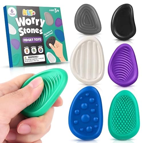 Fidget Toys Adults Sensory Stone: 6 Pack Textured Worry Stone for Autism Kids Calming Down - Fidget Stress Toys for Stress Relief - Small Students Prizes Fidget Toys - Image 1