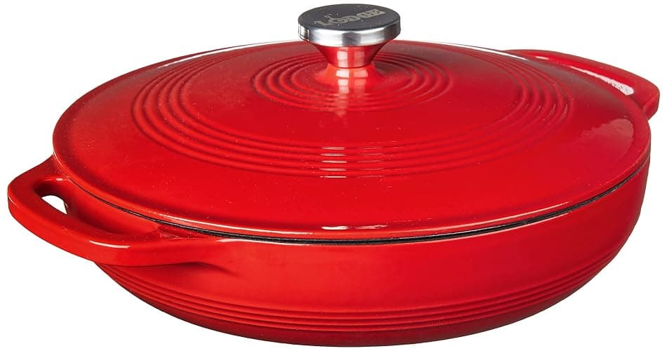 Lodge 3.6 Quart Enameled Cast Iron Covered Casserole with Lid – Dual Handles – Oven Safe up to 500° F or on Stovetop - Use to Marinate, Cook, Bake, Refrigerate and Serve – Solid Red - Image 1