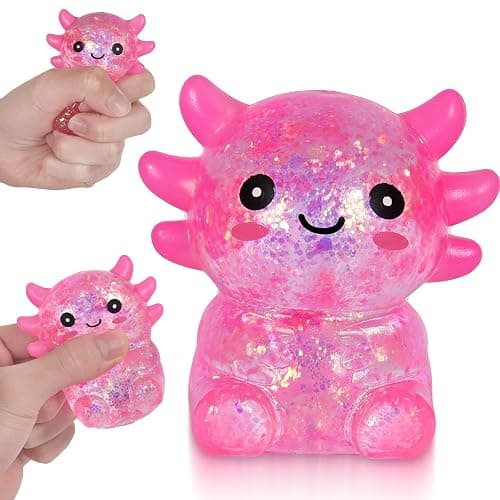 Axolotl Squishy Stress Ball, Soft TPR Slow Rising Squeeze Toy, Cute Axolotl Fidget Toy for Stress Relief, Anxiety Calming Sensory Toy for Kids Adults(Pink Seated Axolotl) - Image 1