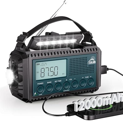 Mesqool 12000mAh Portable Wind Up Radio with Phone Charger, Solar Radio with Rechargeable Emergency Radio with Flashlight Reading Lamp and SOS Alarm for Camping Hiking - Image 1