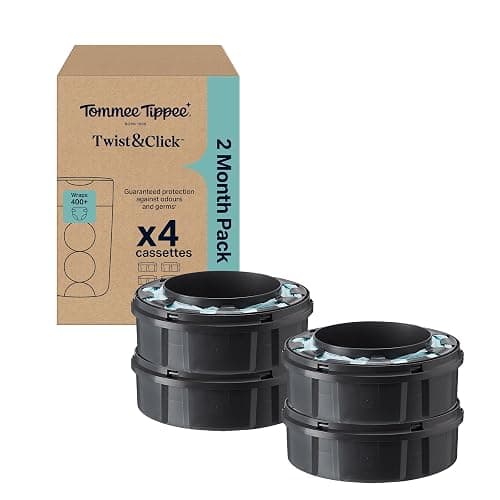Tommee Tippee Twist and Click Advanced Nappy Bin Original Refill Cassettes, Exclusive Pack of 4, each 10.5 metres, for Easy refill and Great value, 4 X 10.5m (pack may vary) - Image 1