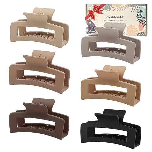 6 Pack Square Claw for Women Girls, 3.5" Medium Non-slip Rectangular Matte Clips Strong Hold Jumbo Hair Styling Accessories, Brown - Image 1