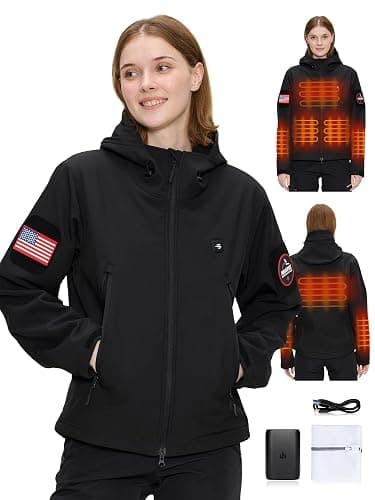 Heated Jacket for women with 12V Battery Pack - 5 Heat Zones Soft shell Electric Heated Coat for Outdoor Hiking & Recreation - Image 1