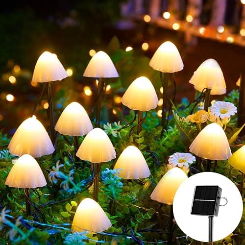 Solar Mushroom Garden Lights for Outside, 20 LED 32.8FT Solar Pathway Lights Outdoor Waterproof for Fence with 8 Lighting Modes for Patio Yard Decorative - Mushroom - Image 1