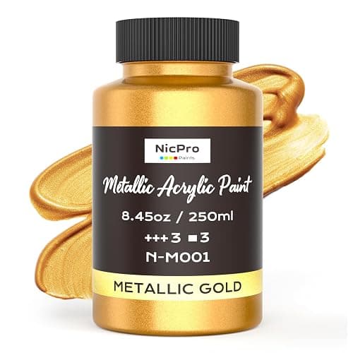 Nicpro Metallic Gold Acrylic Paint, 8.45oz/250ml Large Gold Leaf Paint | Non Toxic, Non Fading Craft Paints for Metal, Wood, Clay, Fabric, Canvas, Furniture, Handcrafts, Art Supplies - Image 1