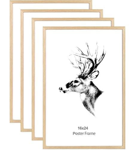 Yaetm 16x24 Picture Frames, Natural Solid Oak Wood Frame 16 x 24 inch, Ideal for Wall Gallery and Poster, Wall Mount (4 Pack, Oak) - Image 1