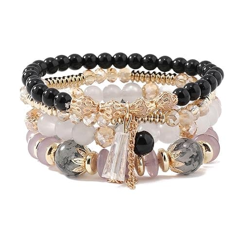 4Pcs Bohemia Multilayer Stackable Beaded Bracelets Set Colorful Crystal Stone Gold Beaded Stretch Bracelets Hawaii Charm Bracelet for Women Men Summer Beach Boho Vacation Jewelry Gifts - Image 1
