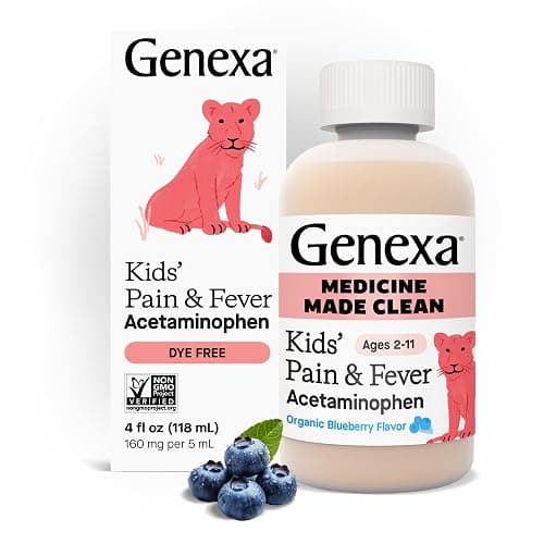 Genexa Children's Clean Acetaminophen | Pediatrician Preferred Ingredients | Pain & Fever Reducer for Kids | Dye Free, 0% Artificial Additives | Ages 2-11, Delicious Organic Blueberry Liquid, 4 fl oz - Image 1