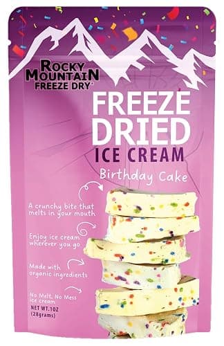 Freeze Dried Ice Cream - Birthday Cake Ice Cream That Doesn’t Melt - Crunchy Creamy Snack with Clean Ingredients - Shelf-Stable Party Snack - Rocky Mountain Freeze Dry (1 OZ, Birthday Cake) - Image 1