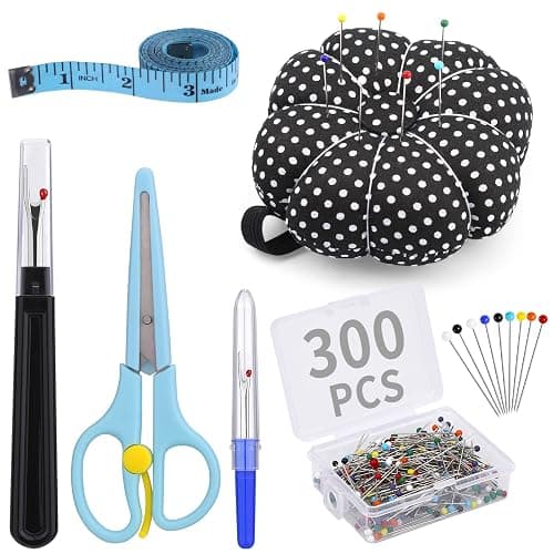 300 Pieces Multicolor Sewing Pins - Pin Cushion 32mm Straight Quilting Pins Including Sewing Seam Ripper Scissors Soft Tape Measure for Dressmaking Jewelry Decoration - Image 1