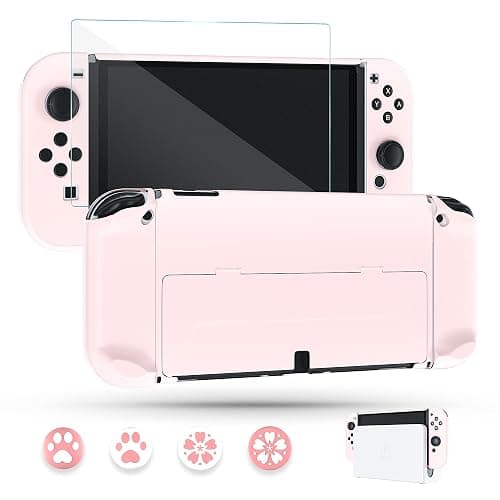 Pink Dockable Case for Nintendo Switch OLED, FUNDIARY Cute Protective Case Protector for Switch OLED Console Accessories with Screen Protector and 4 Thumb Grip Caps - Image 1