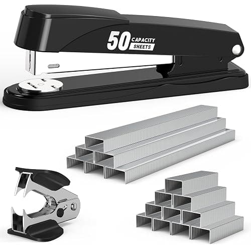Metal Stapler Heavy Duty 50 Sheet Capacity with 1750 Staples and Staple Remover, Full Strip Staplers for Desk, No Jam, Non-Slip for Office & Classroom, Black - Image 1