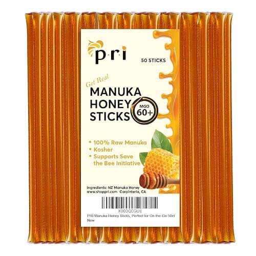 P.R.I Manuka Honey Sticks, Certified MGO 60+, Raw New Zealand Manuka Honey, Perfect for On-the-Go, 50 count - Image 1